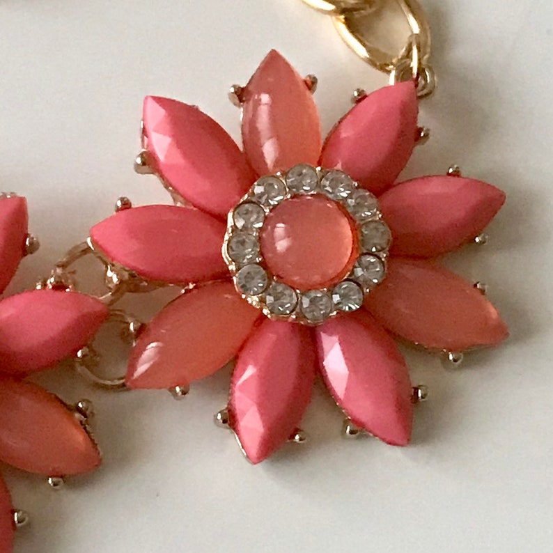 Statement boho drop Bib Fashion Modern Orange flower floral necklace Beads Crystal birthday wedding summer holiday party gift bride