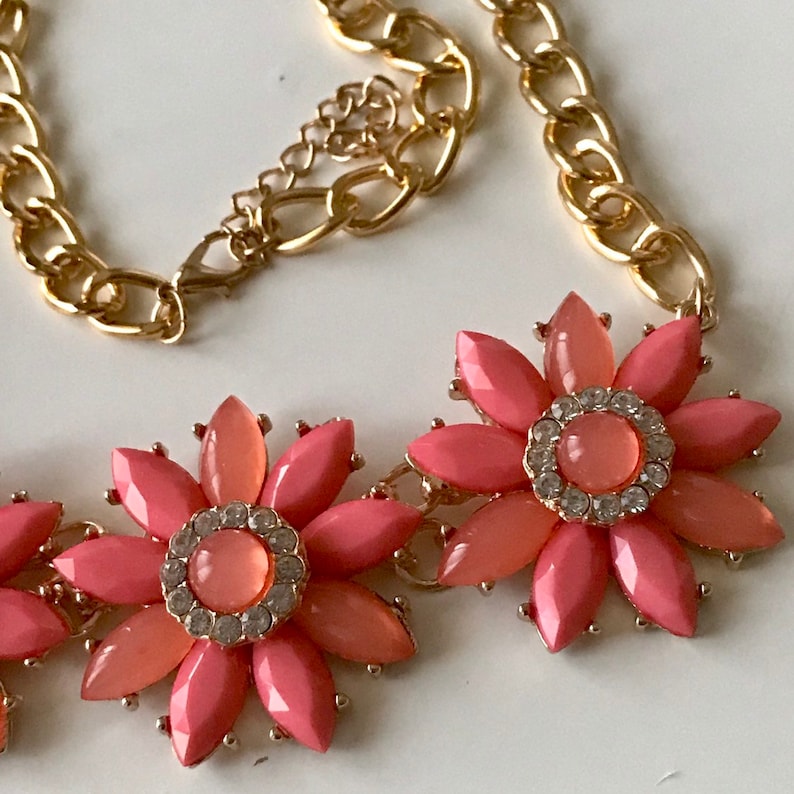 Statement boho drop Bib Fashion Modern Orange flower floral necklace Beads Crystal birthday wedding summer holiday party gift bride