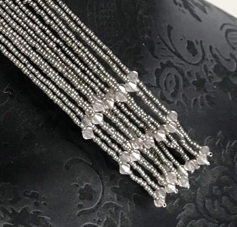Statement boho drop y dangle Bib Fashion Modern silver grey necklace Bead chain birthday wedding summer anniversary gift
