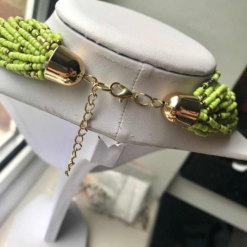 Statement boho Bib Fashion Modern multi coloured Green layered necklace Bead Beaded birthday anniversary gift Christmas