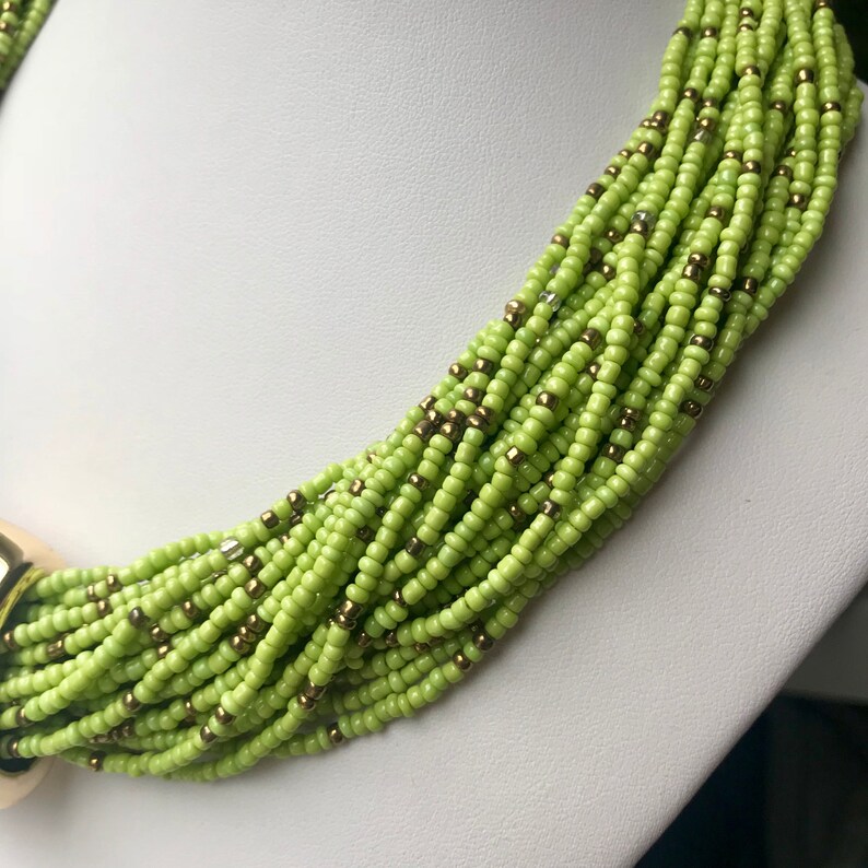 Statement boho Bib Fashion Modern multi coloured Green layered necklace Bead Beaded birthday anniversary gift Christmas