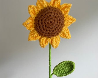 Sunflower Crochet Flower 1 stem knitted floral