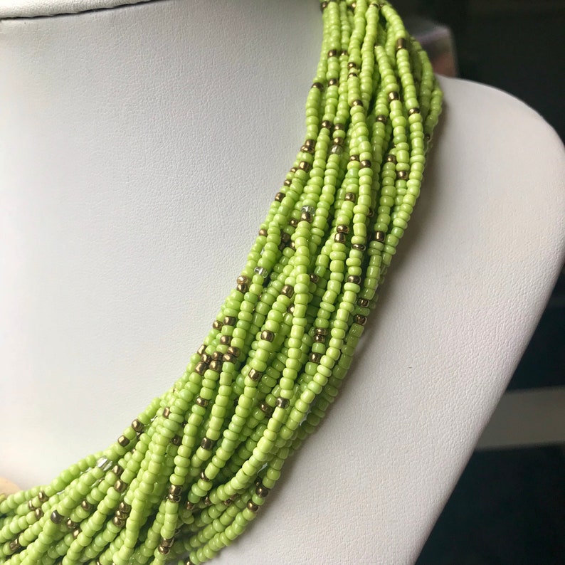 Statement boho Bib Fashion Modern multi coloured Green layered necklace Bead Beaded birthday anniversary gift Christmas