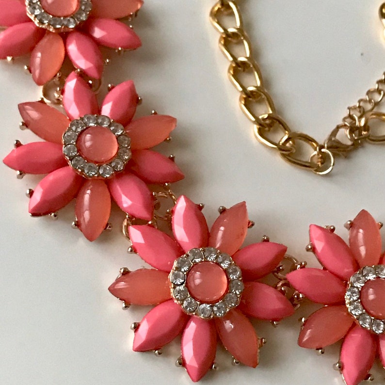 Statement boho drop Bib Fashion Modern Orange flower floral necklace Beads Crystal birthday wedding summer holiday party gift bride