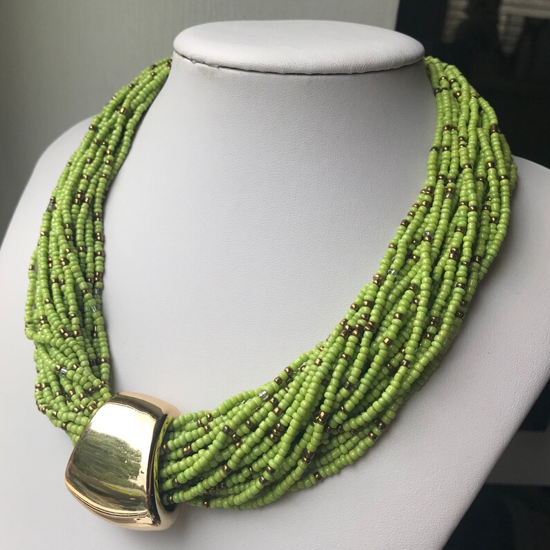 Statement boho Bib Fashion Modern multi coloured Green layered necklace Bead Beaded birthday anniversary gift Christmas