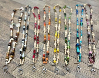 Beaded Teacher Lanyard: Glass & Wood Bead Badge Holder