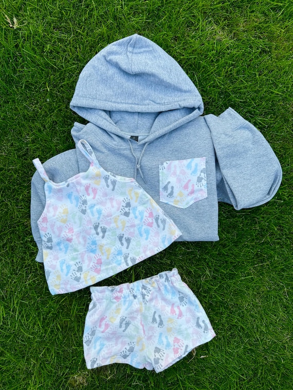 Baby blanket remake into clothing for mom and child- repurposed baby blanket