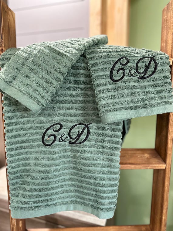 monogrammed bath towel set for wedding gift