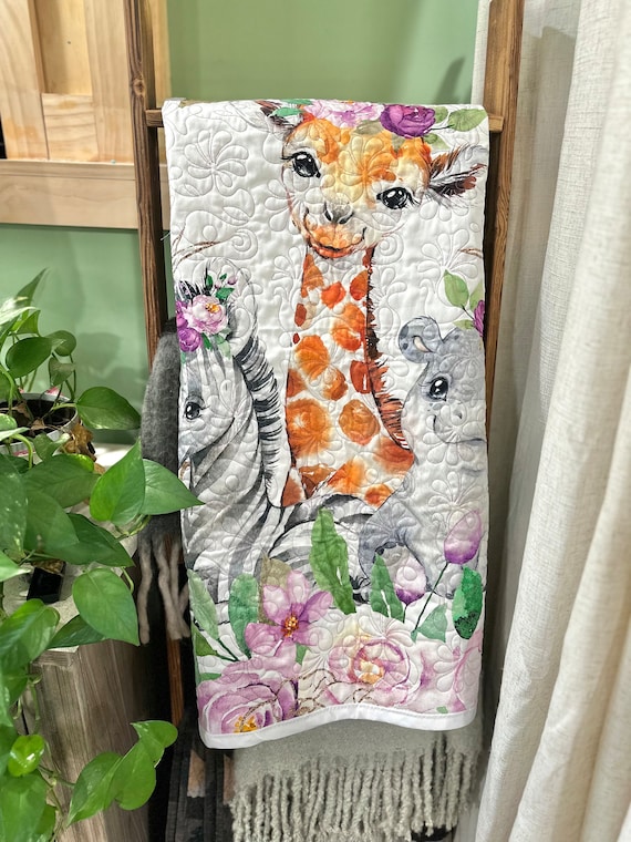 Animal quilted baby blanket, decorative stitching baby blanket, deer baby blanket, gender neutral baby blanket