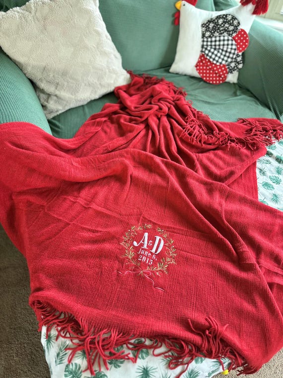 personalized initial embroidered throw blanket wedding gift