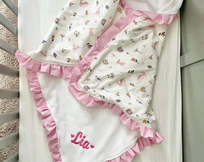 Personalized Ruffle Baby Blanket: Flannel, Fleece, or Minky
