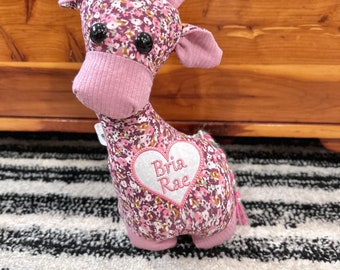 Custom Memory Giraffe Stuffed Animal: Keepsake Bear Made From Loved Ones Clothes