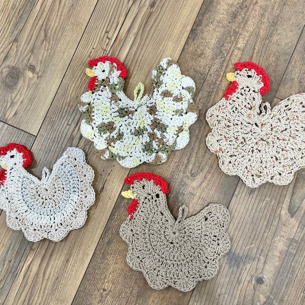 Crochet chicken pot holders, crochet pot holders, chicken kitchen decor, chicken, kitchen decor