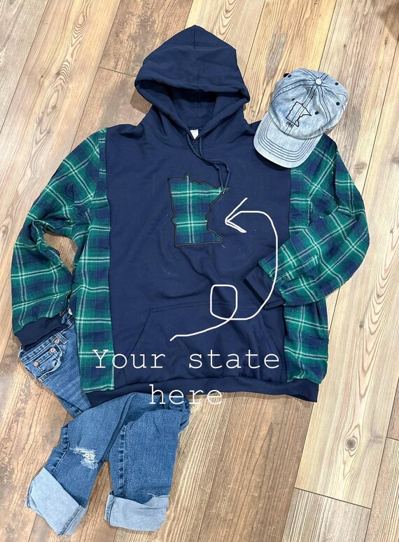 Custom hoodie, flannel hoodie, state hoodie, state clothes, embroidery sweater, personalized sweater