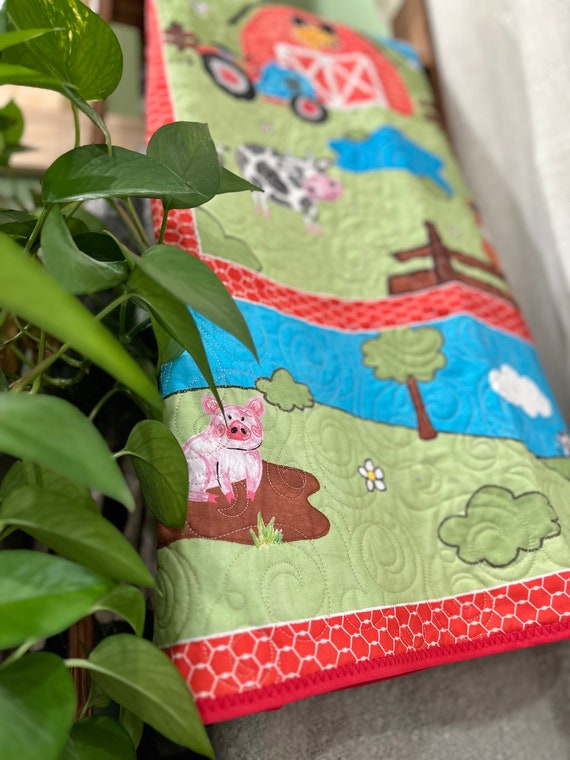 Farm Animal quilted baby blanket, decorative stitching baby blanket, deer baby blanket, gender neutral baby blanket