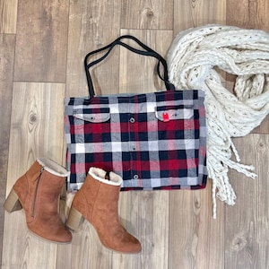 keepsake flannel shirt tote bag. upcycled tote bag. memory keepsake item