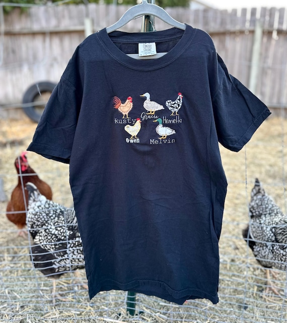 Custom chicken, duck shirt/ sweater embroidery. Embroidered adult clothes