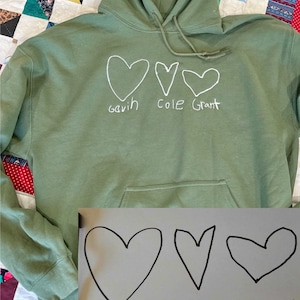 Handgeschreven notitie geborduurd sweatershirt. Handgeschreven trui. Kinderkleding. Kleding voor volwassenen. Truien voor volwassenen. Shirts voor volwassenen