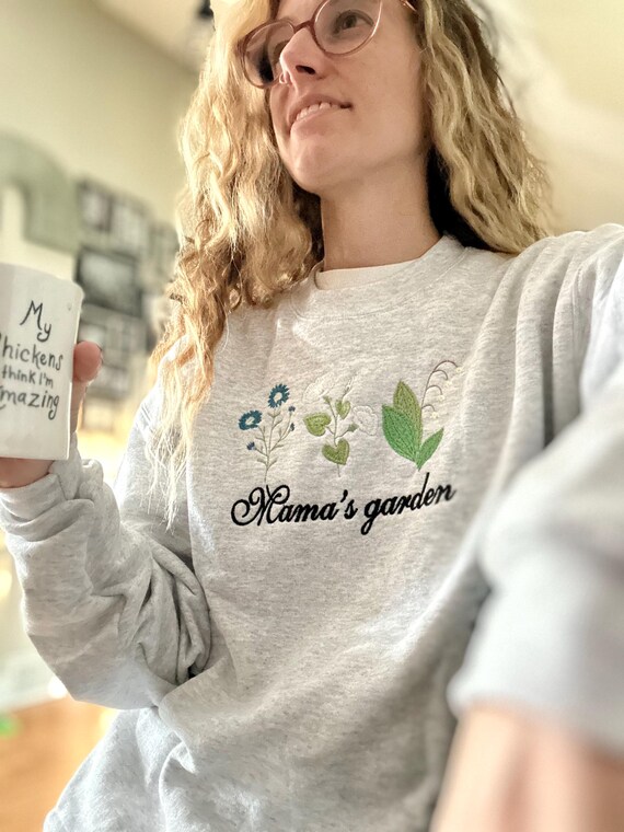 Birth flower sweater embroidered, kids birth flower sweater, adult clothing, birth flower shirt, flower garden sweater