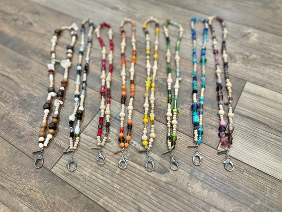 Beaded Teacher Lanyard: Glass & Wood Bead Badge Holder