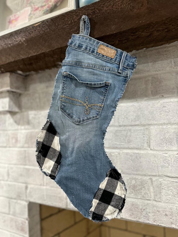 Christmas stocking made from loved ones clothes-Christmas stockings from jeans- keepsake Christmas stockings