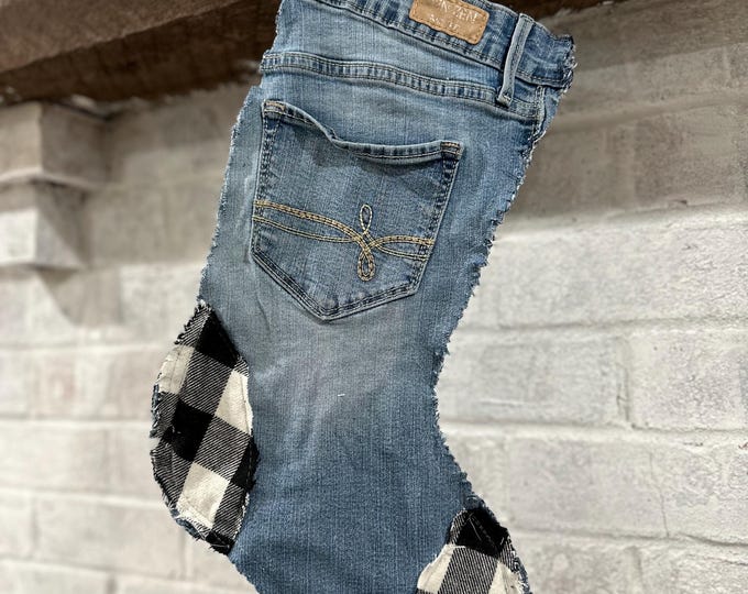 Keepsake Christmas Stocking: Rustic Denim & Flannel, Made From Your Loved Ones Clothes