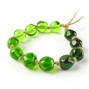 Made to Order 12 pcs Lampwork beads in shades of green for jewelry making, Artisan green gradient glass bead set, Freeform, Mix lot supplies