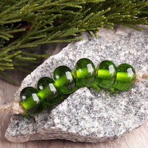 Made to Order 6psc 11mm transparent grass green lampwork spacer beads, glass handmade rondelle donut, lampwork bead set, jewelry supplies