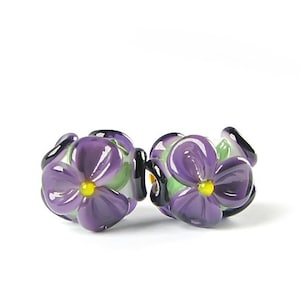 Made to Order Earring Pair, Lampwork Beads, Handmade Glass Bead Set, Floral Lampwork, Murano Glass, Flower Beads, Purple Glass Flowers