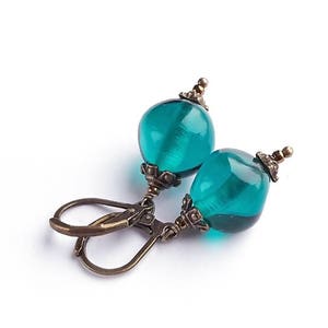 Made to Order Teal lampwork earrings with transparent lampwork glass beads, Little beadwork earrings Ocean jewelry Seaglass