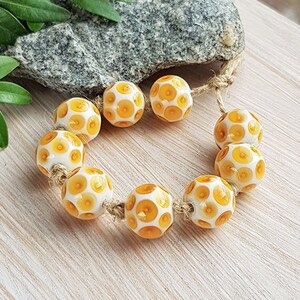 Made to Order 9 pcs Lampwork beads in topaz brown and white, Handmade glass bead set to create jewelry image 1