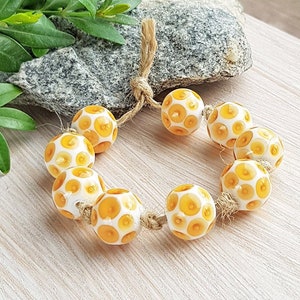 Made to Order 9 pcs Lampwork beads in topaz brown and white, Handmade glass bead set to create jewelry image 2