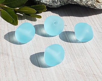 Made to Order Light Aqua blue lampwork beads, Frosted glass handmade freeform beads, etched sea glass bead