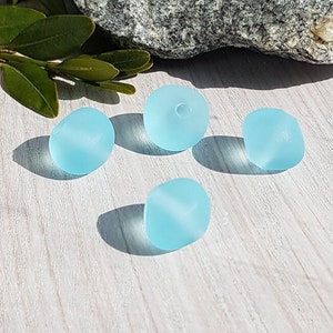 Made to Order Light Aqua blue lampwork beads, Frosted glass handmade freeform beads, etched sea glass bead
