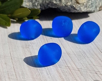 Made to Order Dark Aqua blue lampwork beads, Frosted glass handmade freeform beads, etched sea glass bead