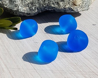 Made to Order Aqua blue lampwork beads, Frosted glass handmade freeform beads, etched sea glass bead