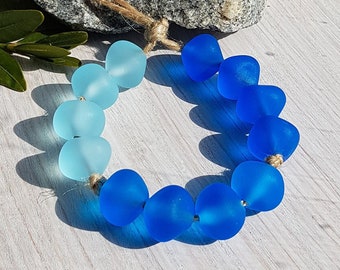 Made to Order 12 pcs Lampwork beads in shades of aqua blue for jewelry making, Etched handmade blue gradient glass bead set Freeform Mix lot