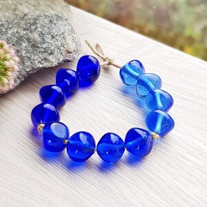 Made to Order 12 pcs Lampwork beads in shades of blue for jewelry making, Handmade blue gradient glass bead set, Freeform, Mix lot supplies