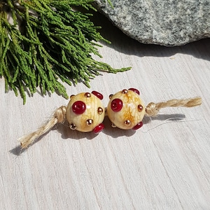 13 mm Brown Ivory earring pair, Lampwork beads, Handmade glass beads, Silver glass, organic lampwork