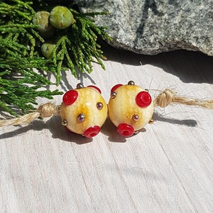 13 mm Red earring pair, Lampwork beads, Handmade glass beads, Silver glass, organic lampwork