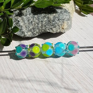 Made to Order Mix set lampwork beads in blue green purple, Handmade glass bead set, Murano Glass, Artisan jewelry supply, Geometric pattern
