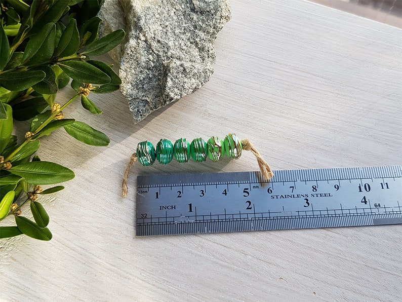 6pcs green lampwork spacer beads silver decor, mix lampwork bead set, glass handmade rondelle donut, jewelry supplies image 4