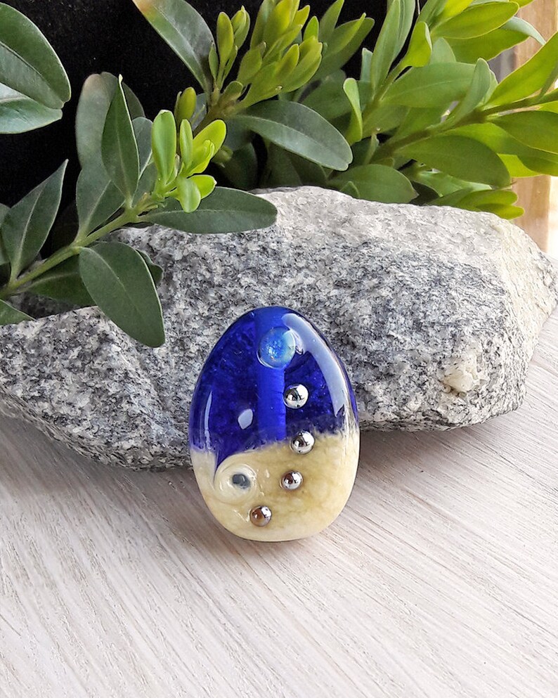 ocean sea glass jewelry Nautical lampwork focal glass bead blue beige teardrop charm pendant necklace making supply summer beach wedding