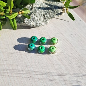 6pcs green lampwork spacer beads silver decor, mix lampwork bead set, glass handmade rondelle donut, jewelry supplies image 3