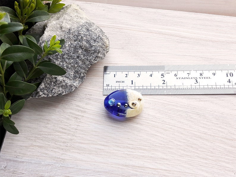 ocean sea glass jewelry Nautical lampwork focal glass bead blue beige teardrop charm pendant necklace making supply summer beach wedding