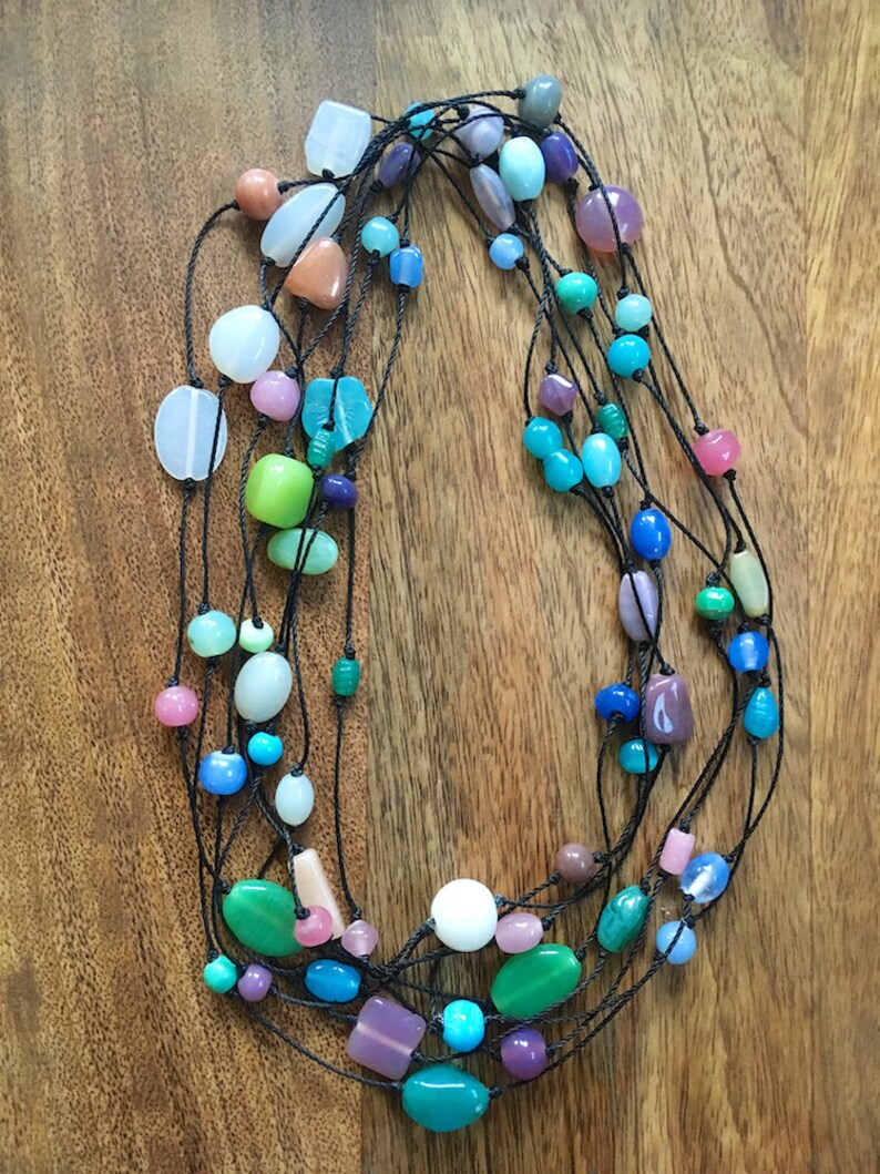 Pastel Glass Bead Necklace Hand-Knotted | Etsy