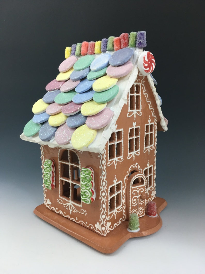 Ceramic Gingerbread House Luminarywith Necco Wafers Etsy