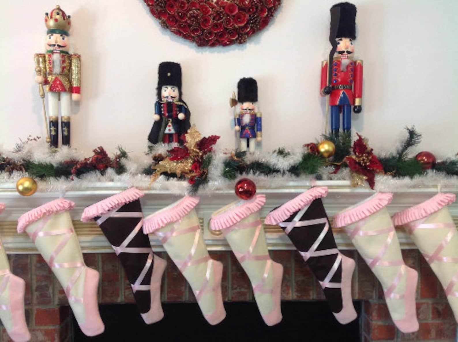 christmas stocking, ballet christmas stockings, dance, ballet pointe shoes, pink or blue, personalized christmas stockings