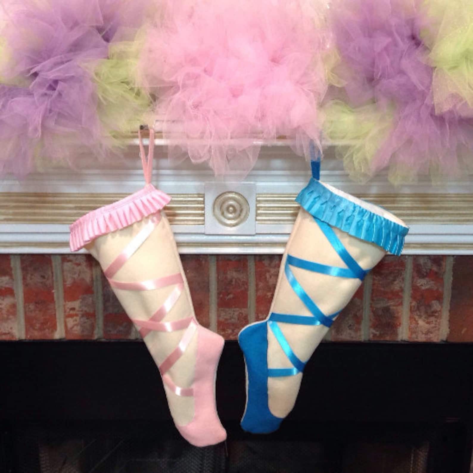 christmas stocking, ballet christmas stockings, dance, ballet pointe shoes, pink or blue, personalized christmas stockings