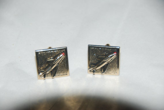 Vintage Swank Cuff Links - Jet Planes - Silver To… - image 2